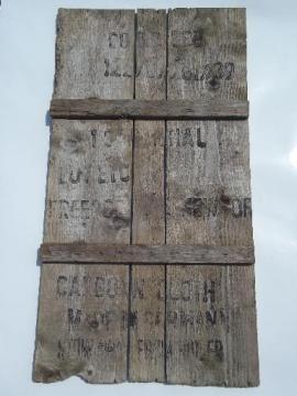 catalog photo of primitive vintage wall art sign, rough barn wood boards w/ stencil lettering