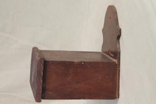 photo of primitive vintage wall hanger candle shelf, salt box style w/ spice drawer for matches #3