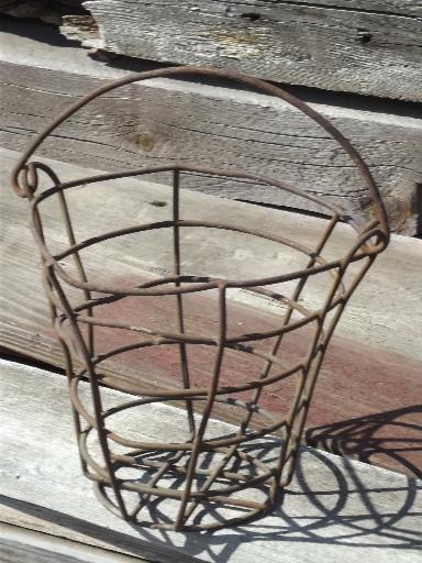 photo of primitive vintage wire basket, old farm pail produce or tool bucket #1