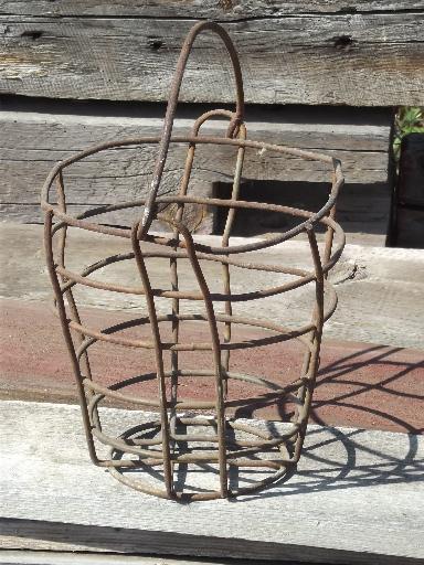 photo of primitive vintage wire basket, old farm pail produce or tool bucket #2