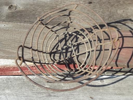 photo of primitive vintage wire basket, old farm pail produce or tool bucket #4