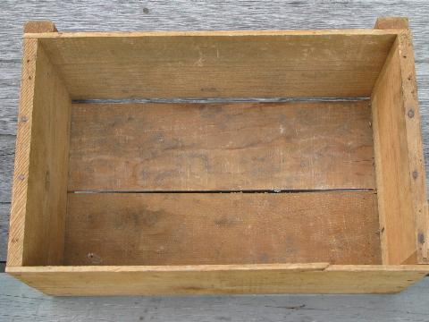 photo of primitive vintage wood box, original old paper fruit crate label Placerville Maid #6