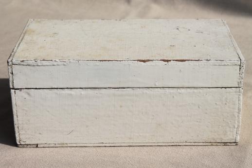 photo of primitive vintage wood cigar box, keepsake box w/ shabby chippy old white paint #2