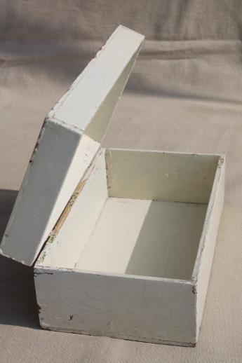 photo of primitive vintage wood cigar box, keepsake box w/ shabby chippy old white paint #3