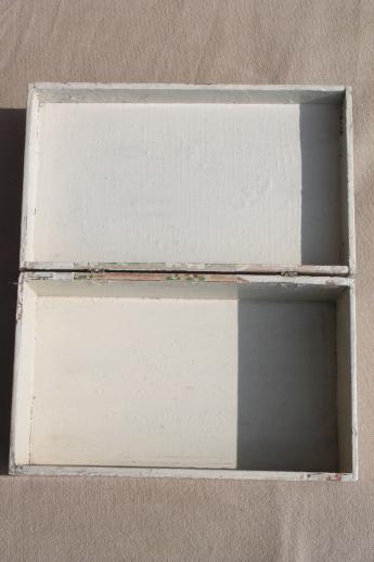 photo of primitive vintage wood cigar box, keepsake box w/ shabby chippy old white paint #6