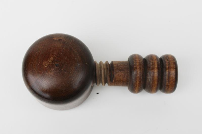 photo of primitive vintage wood nutcracker, carved wood screw type nut cracker #2