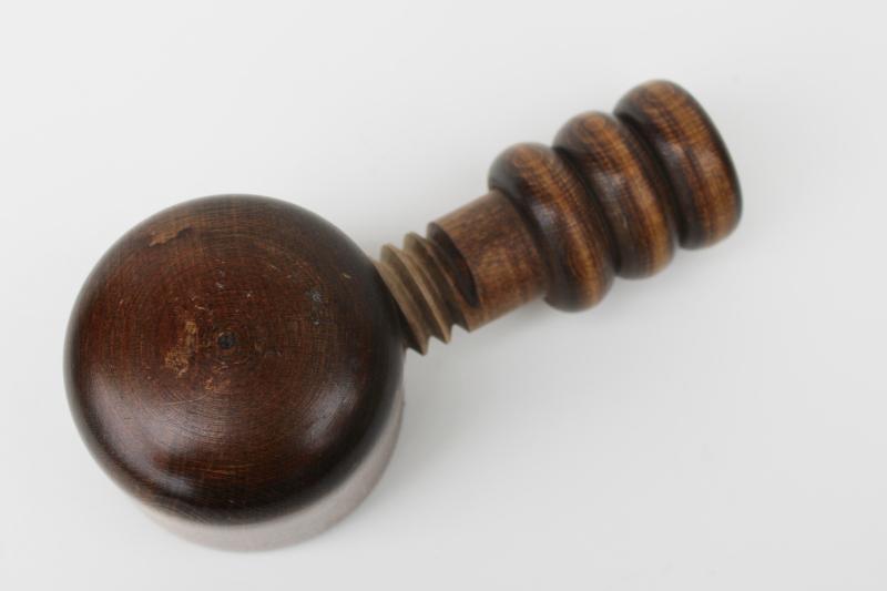photo of primitive vintage wood nutcracker, carved wood screw type nut cracker #3