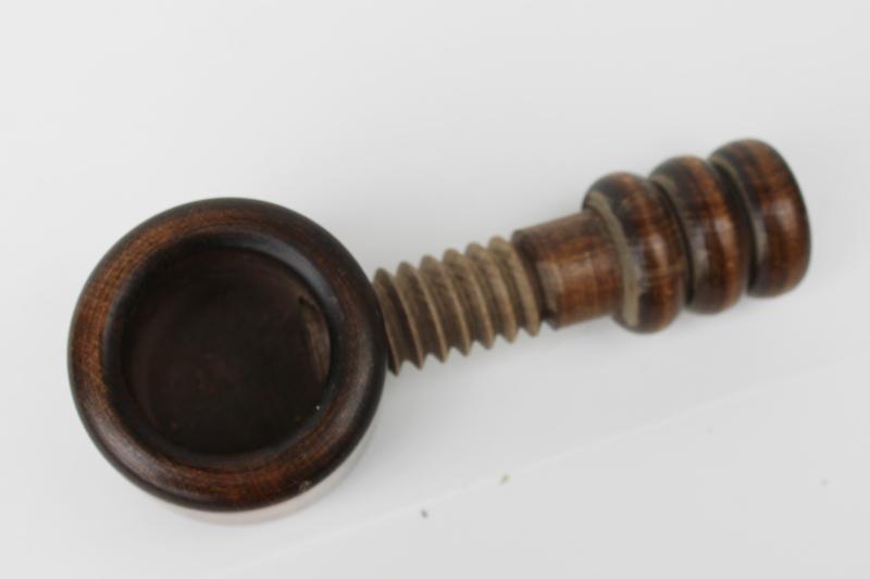 photo of primitive vintage wood nutcracker, carved wood screw type nut cracker #4