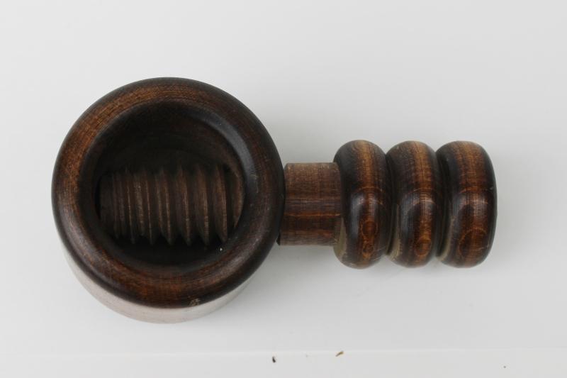 photo of primitive vintage wood nutcracker, carved wood screw type nut cracker #5