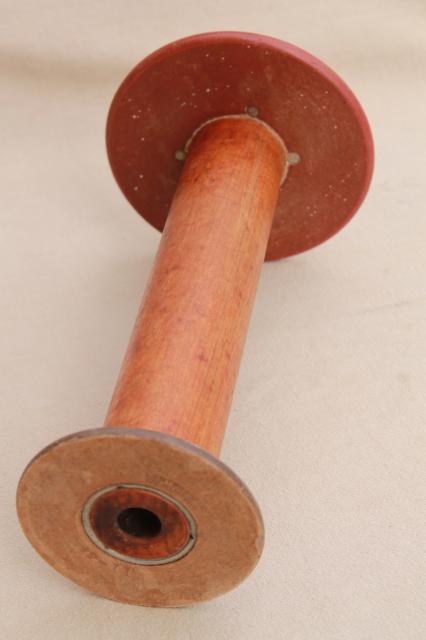 photo of primitive vintage wood spool & yarn spindle bobbins, old weaving mill loom spools #3