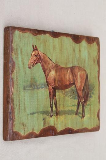 photo of primitive western ranch style wall art, retro vintage horse picture on board #1