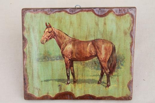 photo of primitive western ranch style wall art, retro vintage horse picture on board #2