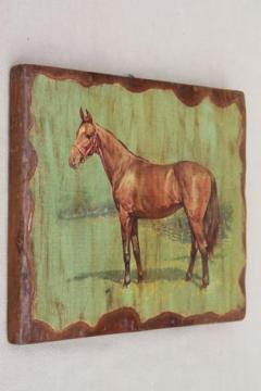 catalog photo of primitive western ranch style wall art, retro vintage horse picture on board