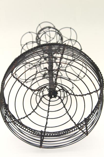 photo of primitive wire basket egg holder, tall stand rack w/ bowl for kitchen table or counter #5