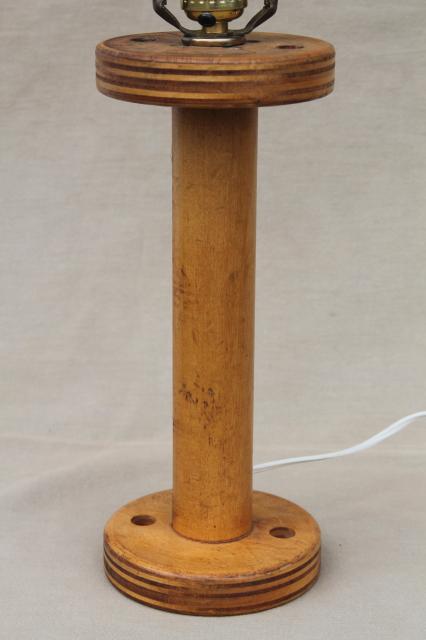 photo of primitive wood spool lamp base, large vintage wooden spool for rope or yarn #2