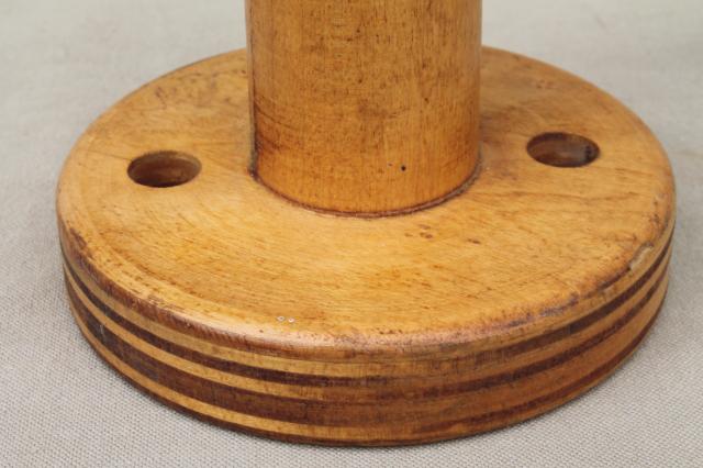 photo of primitive wood spool lamp base, large vintage wooden spool for rope or yarn #7