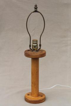 catalog photo of primitive wood spool lamp base, large vintage wooden spool for rope or yarn