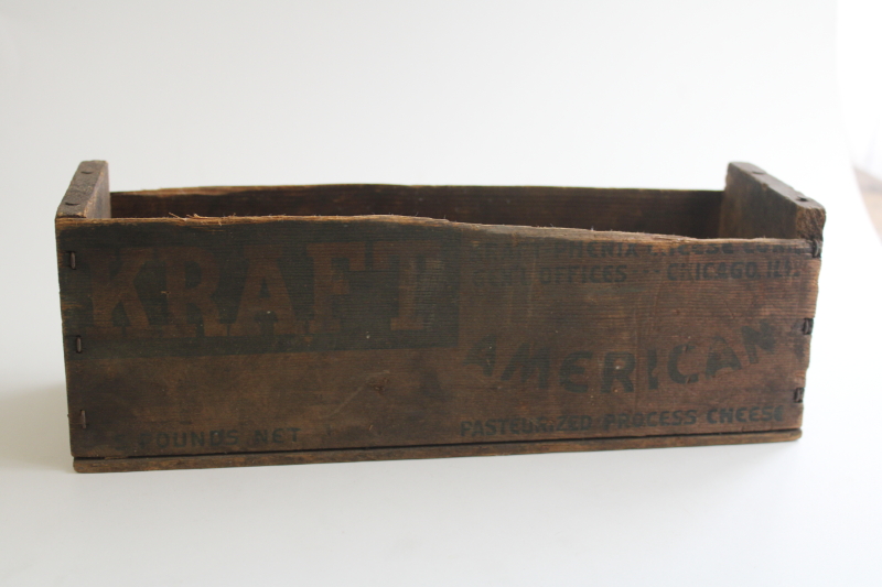 photo of primitive worn old wood cheese box Kraft American cheese printed advertising faded green  #1