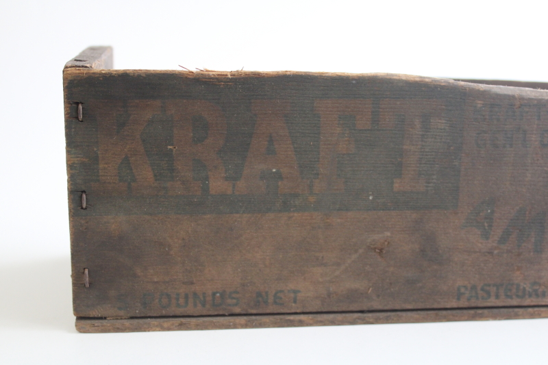 photo of primitive worn old wood cheese box Kraft American cheese printed advertising faded green  #2