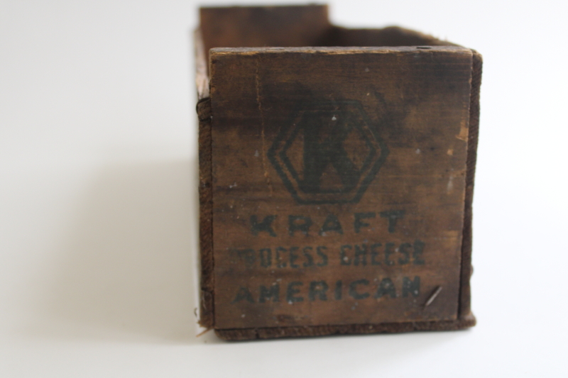 photo of primitive worn old wood cheese box Kraft American cheese printed advertising faded green  #3