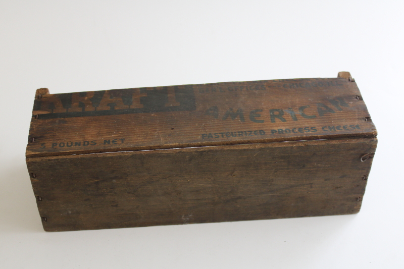 photo of primitive worn old wood cheese box Kraft American cheese printed advertising faded green  #6