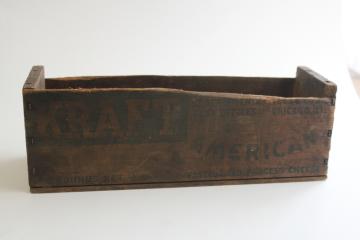 catalog photo of primitive worn old wood cheese box Kraft American cheese printed advertising faded green 