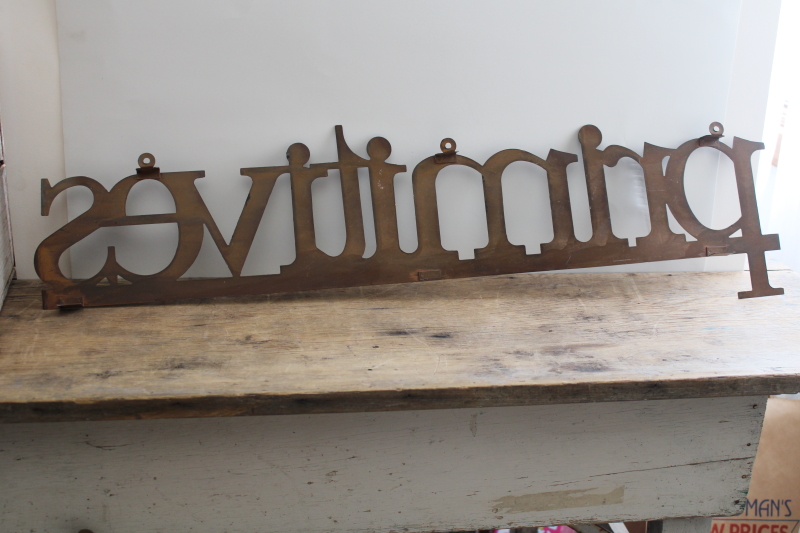 photo of primitives, large metal wall art sign, rustic vintage farmhouse style decor #3