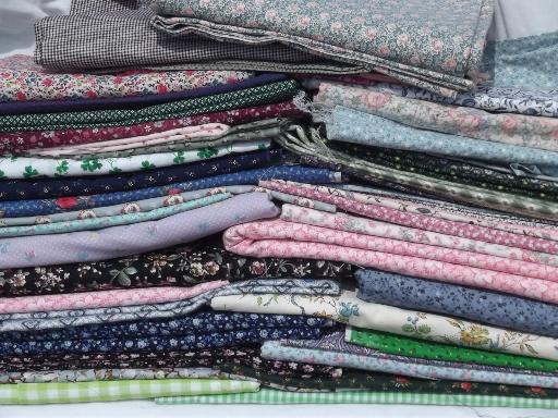 photo of print fabric and scraps lot, tiny prints florals for quilting or doll clothes #1