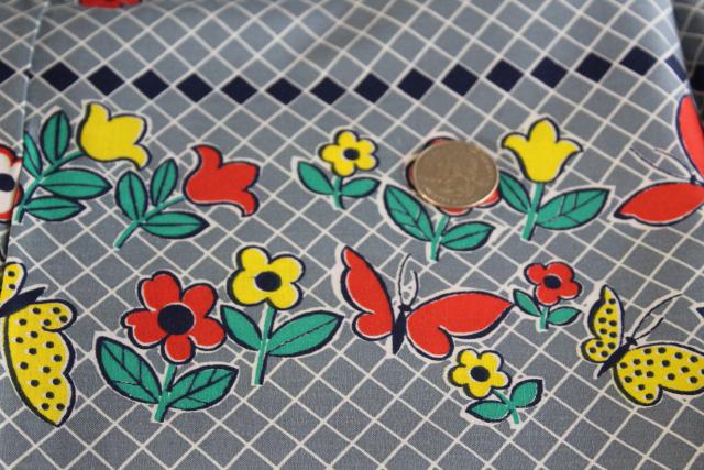 photo of printed border cotton fabric, 1940s vintage folk art style print butterflies & flowers #3