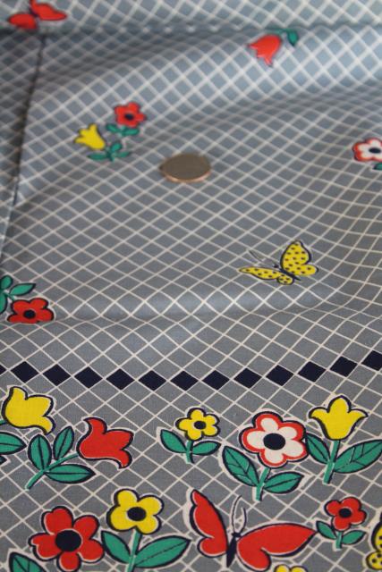 photo of printed border cotton fabric, 1940s vintage folk art style print butterflies & flowers #4