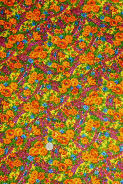 photo of psychedelic colors 60s vintage paisley floral print fabric, crepe textured cotton or blend #3