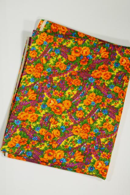 photo of psychedelic colors 60s vintage paisley floral print fabric, crepe textured cotton or blend #4