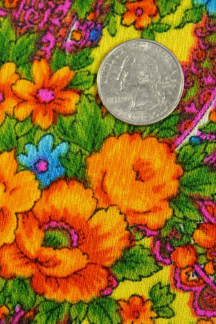 photo of psychedelic colors 60s vintage paisley floral print fabric, crepe textured cotton or blend #5