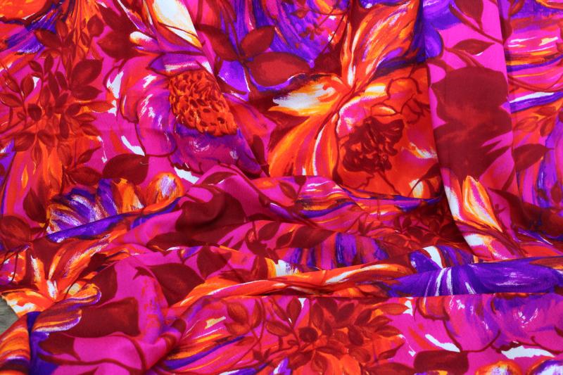 photo of psychedelic print vintage fabric, day-glow pink orange purple challis or crepe #1