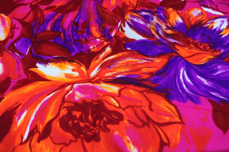 photo of psychedelic print vintage fabric, day-glow pink orange purple challis or crepe #3