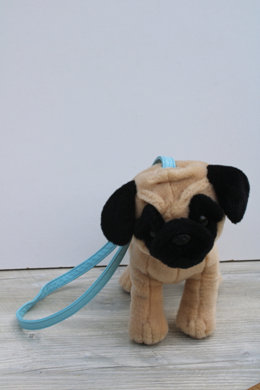 photo of pug dog stuffed plush shoulder bag, zipper purse toy puppy w/ carrying strap #1