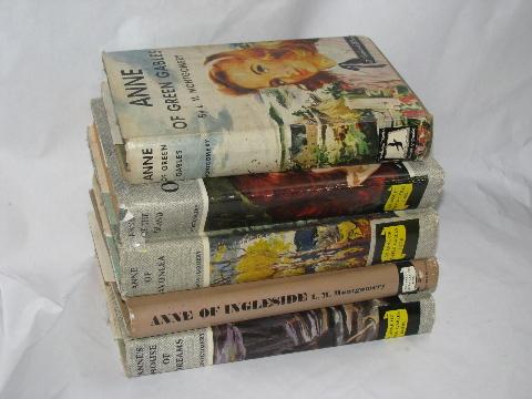 photo of pulp vintage cover art dust jackets, old Anne of Green Gables series books #1