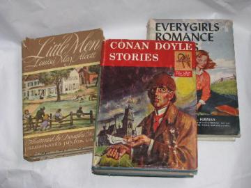 catalog photo of pulp vintage cover art dust jackets, old children's books, girls romances etc.