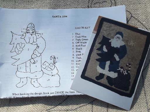 photo of punch needle hooked Santa kit for primitive wall hanging or small wool rug #2