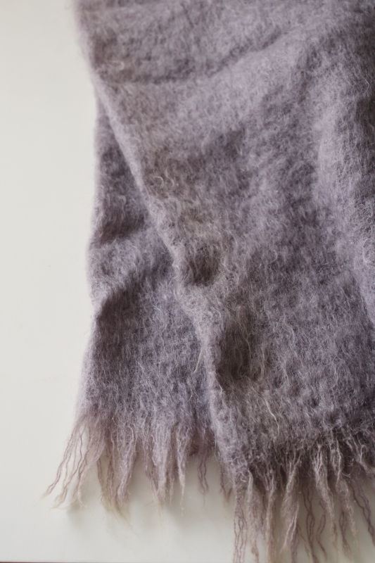 photo of pure mohair wool woven throw, vintage lap blanket pale muted lavender color  #3