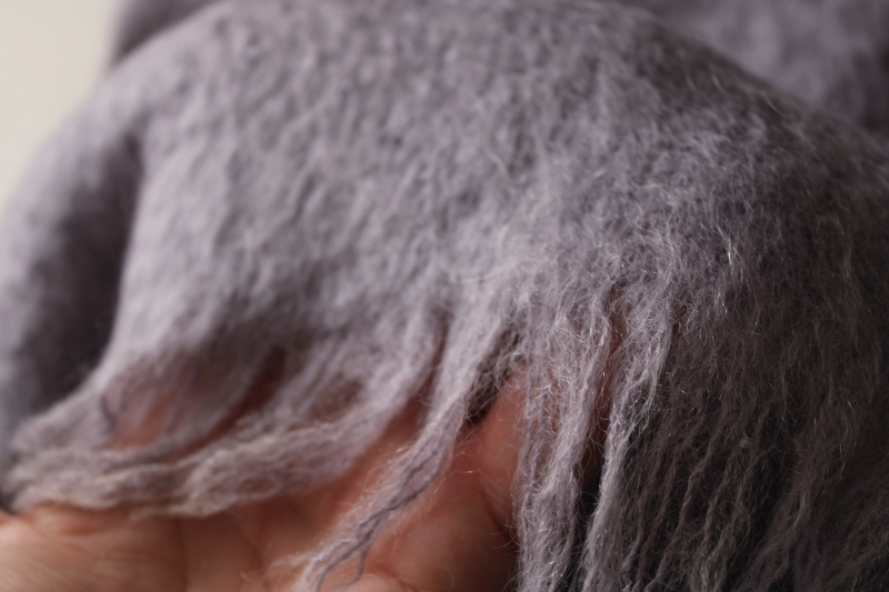 photo of pure mohair wool woven throw, vintage lap blanket pale muted lavender color  #4