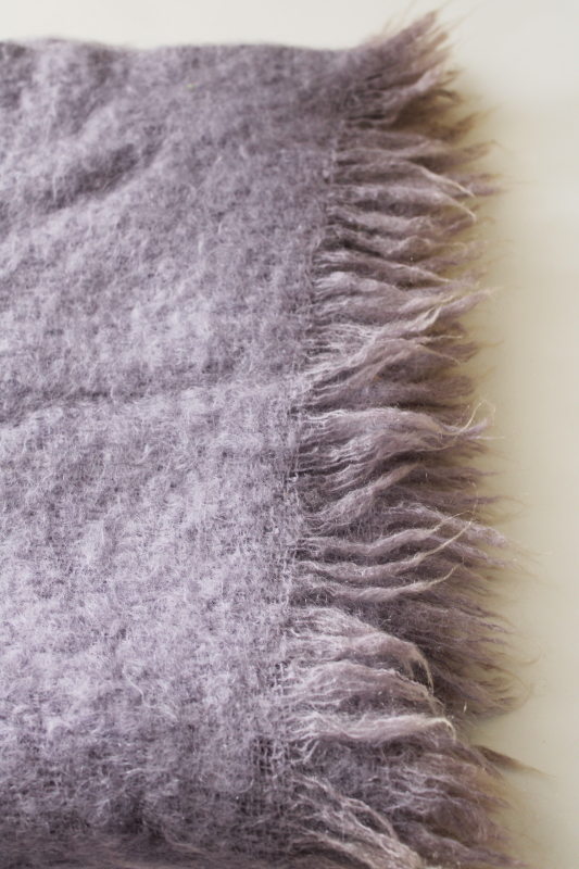 photo of pure mohair wool woven throw, vintage lap blanket pale muted lavender color  #5