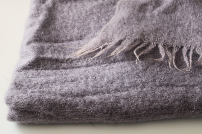 photo of pure mohair wool woven throw, vintage lap blanket pale muted lavender color  #6