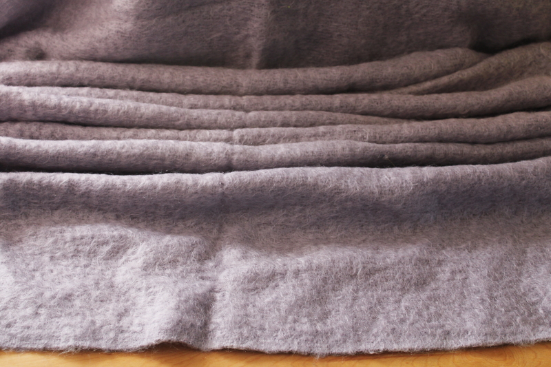 photo of pure mohair wool woven throw, vintage lap blanket pale muted lavender color  #7