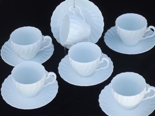 photo of pure white china cups & saucers, vintage Snowhite Regency Johnson Bros. #1