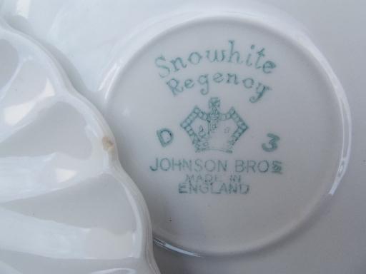 photo of pure white china cups & saucers, vintage Snowhite Regency Johnson Bros. #5