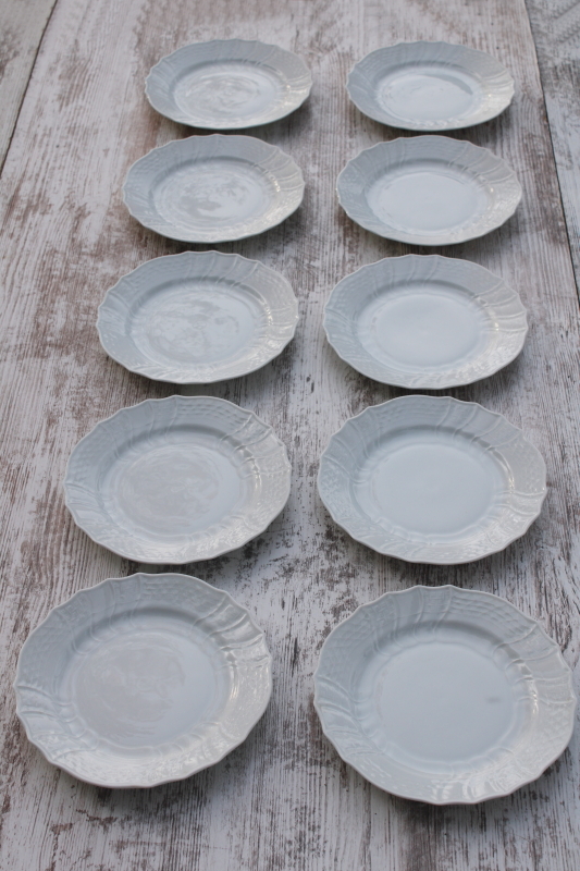 photo of pure white china embossed Dresden Form salad or dessert plates, vintage Hutschenreuther Germany  #2