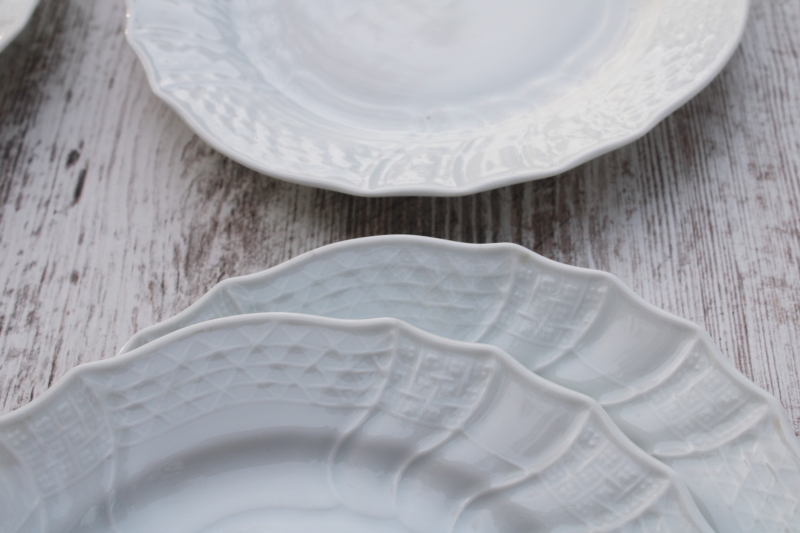 photo of pure white china embossed Dresden Form salad or dessert plates, vintage Hutschenreuther Germany  #6