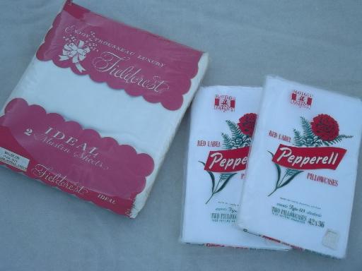 photo of pure white cotton pillowcases and sheet in original vintage packages #1