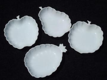 catalog photo of pure white porcelain side plates for seeds & fruit pits, fruit shapes